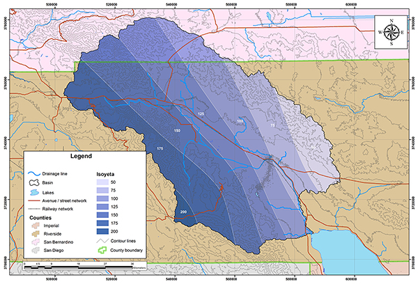 Whitewater river basin mean annual precipitation map.