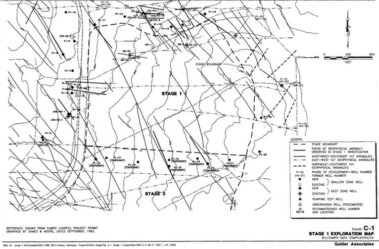 West-east photogeological lineaments on the Campo landfill site 