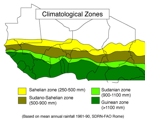 Mean annual precipitation in the Sahel, North Africa