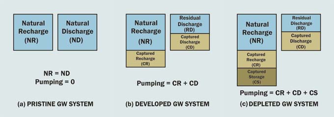Recharge and discharge in groundwater systems.