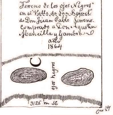 Extract of a map showing the two oval-shaped swamps <br>that gave their name to the Ojos Negros valley