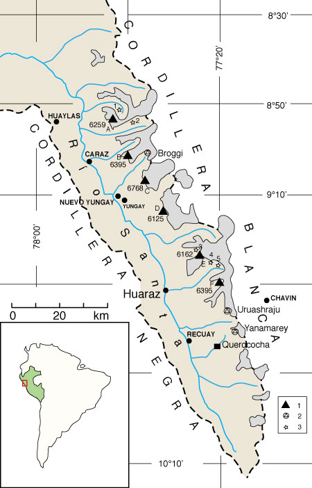 Map of the White Range in Peru