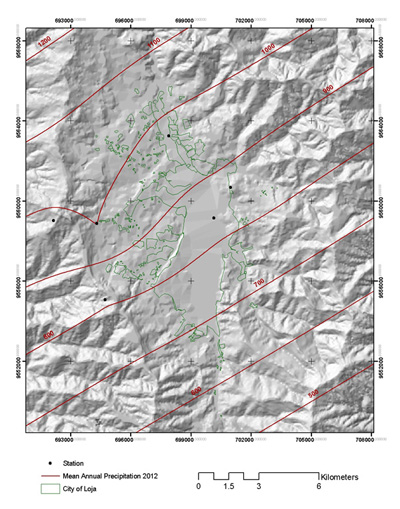 Mean annual precipitation in the Loja valley in 2012.