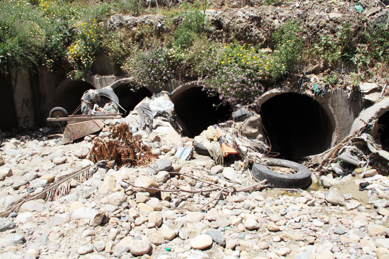 
Culvert at railroad embankment, Los Laureles Canyon, Tijuana, Baja California.