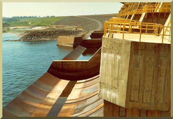 Ski-jump spillway at Tocantins dam, Para, Brazil