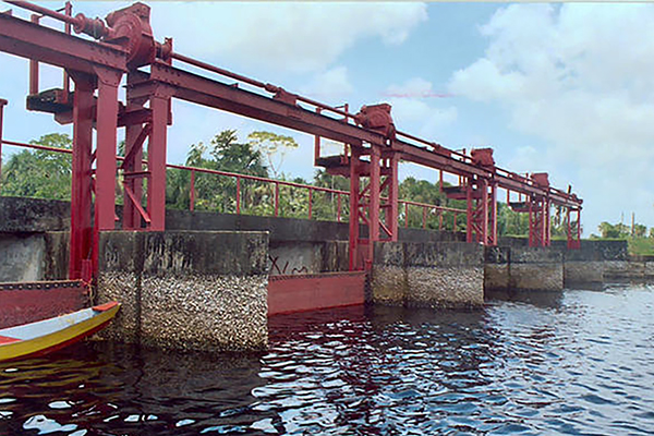 Waramia sluice, outlet of Boeraserie Conservancy, Guyana (2006)