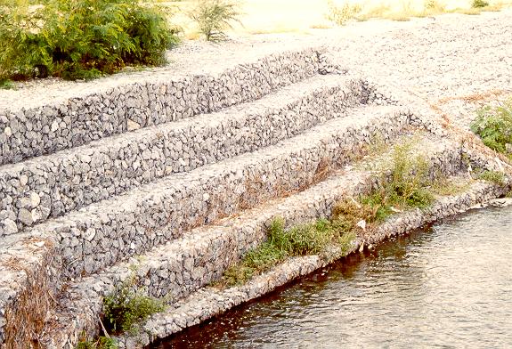 Bank protection with gabions close to a bridge, Rio Santa Catarina