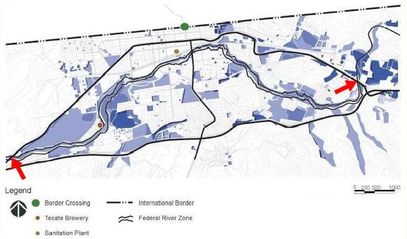 Arrows shows project limits: East at Puente San Jose II, and West at Puente La Puerta