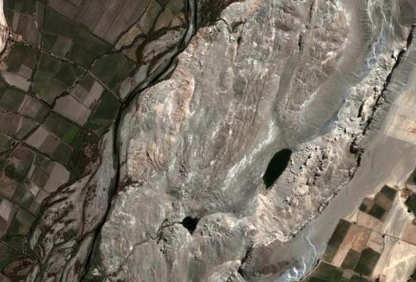 Aerial view of slide zone at La Cano sector, showing the lagoons